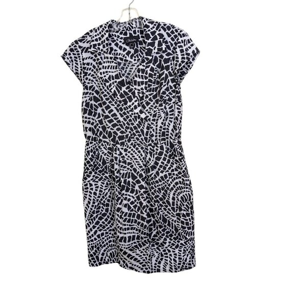 Vintage Dress Size 12 Black White Animal Print Sleeveless Collared Bamboo Blend - Picture 1 of 5